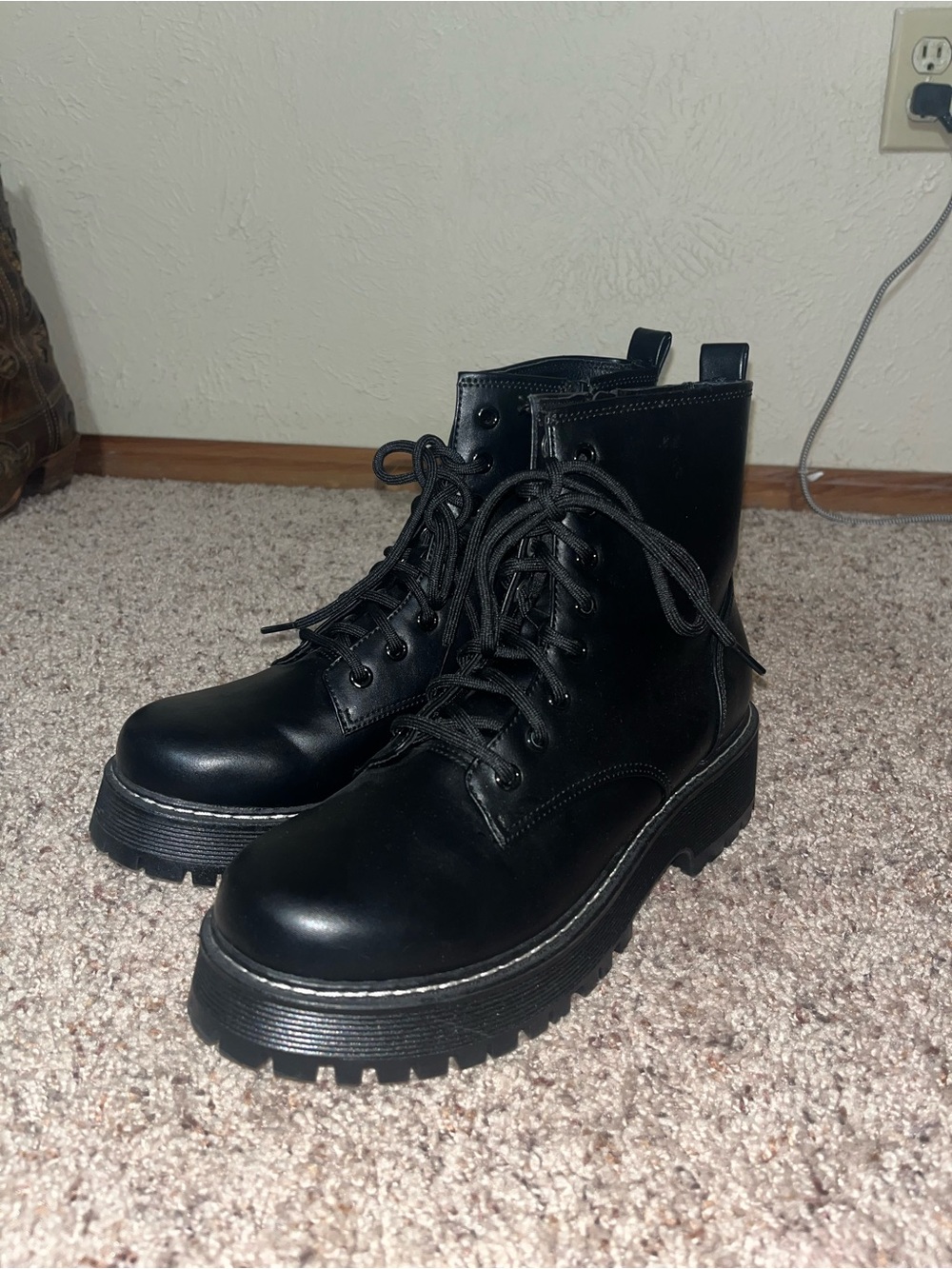 Black Combat Platform Boots - Women's Lace-Up Ankle Boots